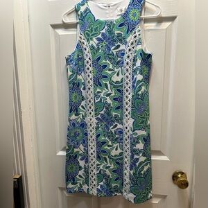 Eliza J Blue & Green Floral Lace-Trim Mini Dress
